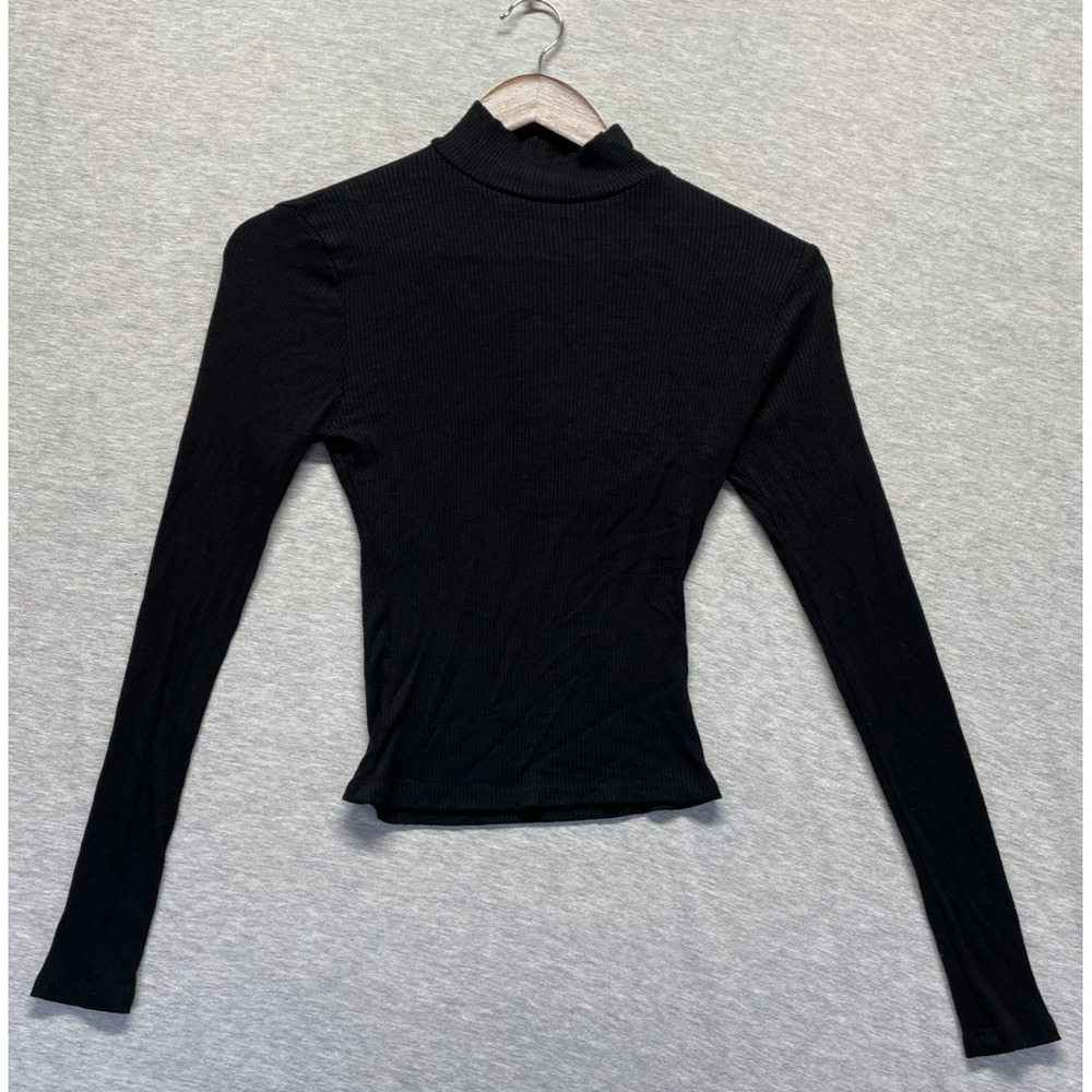 Windsor Ribbed Knit Cropped Blouse Top Youth XS Black Long Sleeve Mock Neck